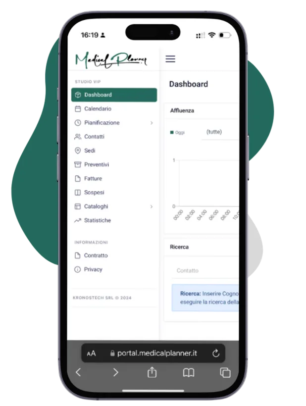 Dashboard di Medical Planner aperta su uno smartphone